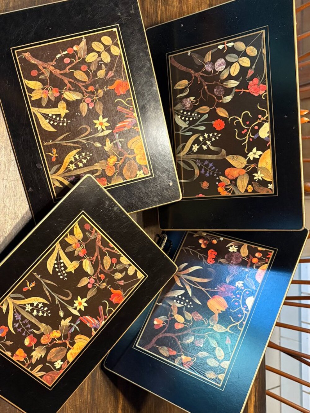 Vintage Lady Clare England Placemats - Set of 4 Pietra Dura Floral Mosaic Hardbo